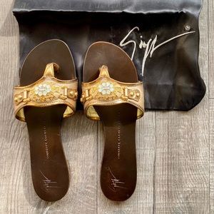 Giuseppe Zanotti Gold Embellished Thong Sandals
